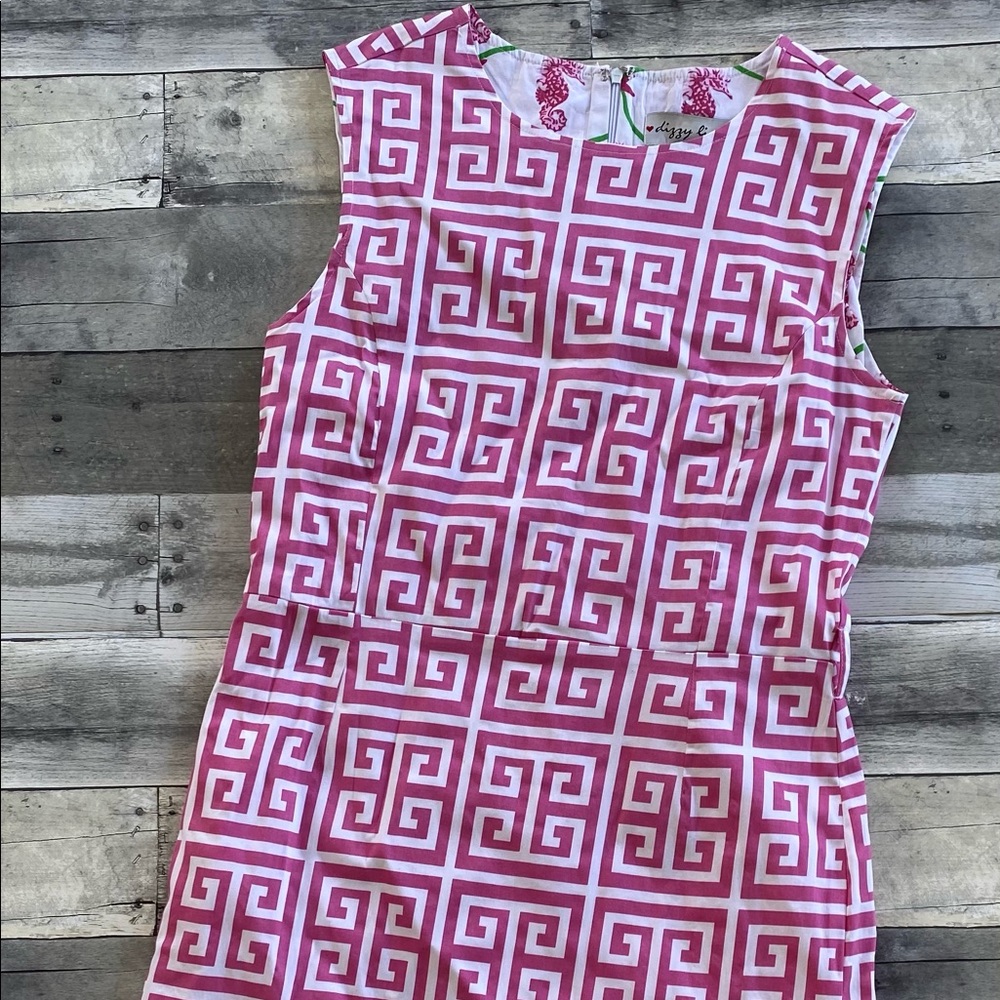 Dizzy Lizzie hot pink geometric shift dress